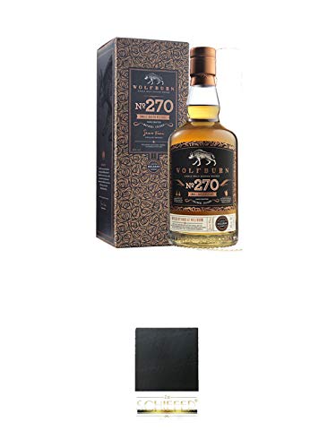 Wolfburn Batch 270 Single Malt Whisky 0,7 Liter + Schiefer Glasuntersetzer eckig ca. 9,5 cm Durchmesser von 1a Schiefer