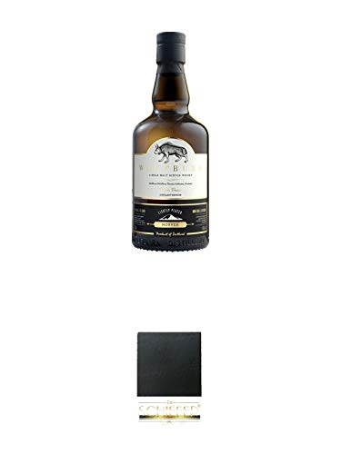 Wolfburn Morven Single Malt Whisky 0,7 Liter + Schiefer Glasuntersetzer eckig ca. 9,5 cm Durchmesser von 1a Schiefer