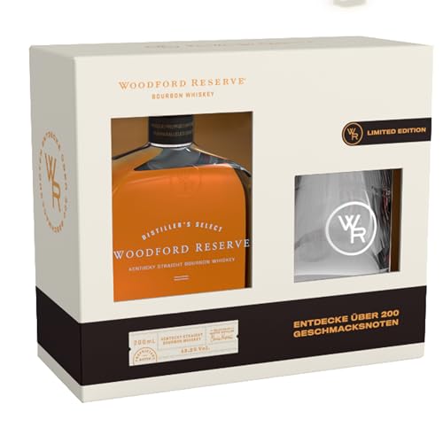 Woodford Reserve Bourbon Whiskey - Hochwertiges Geschenkset inklusive Gratis Whiskey Tumbler - Perfekt ausgewogen mit würzigen und süßen Noten von Früchten und Vanille - 200ml/43,2% Vol. von Woodford Reserve