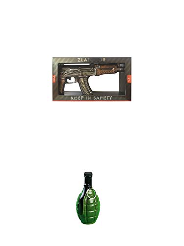 Zlatogor AK 47 Vodka Ukraine 0,7 Liter (große Flasche) + Zlatogor Handgranate Ukraine 0,35 Liter von 1a Schiefer