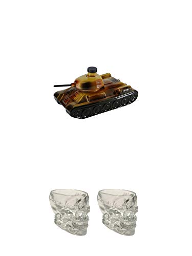 Zlatogor Panzer 1,0 Liter Wodka Geschenkset Tank + Wodka Totenkopf aus Glas 1 Stück 29 ml + Wodka Totenkopf aus Glas 1 Stück 29 ml von 1a Schiefer