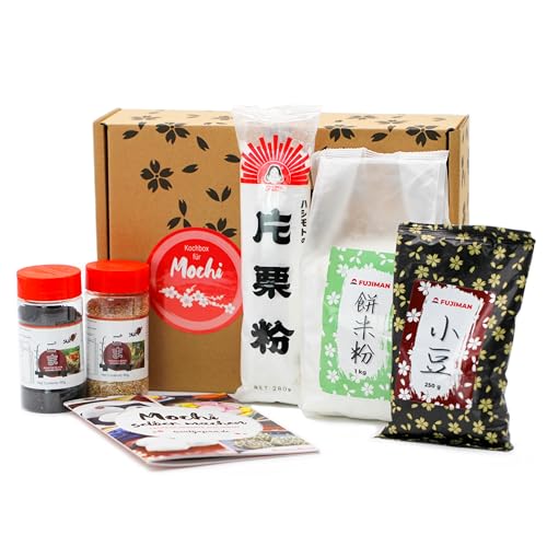 Mochi Kochset für japanische Reiskuchen – 5 leckere Mochi Rezepte selber machen: Mochi Eis, Schoko Mochi u.v.m., glutenfrei & vegan, Geschenkidee | mit Klebreismehl, Sesam und Adzukibohnen von 1mal1japan