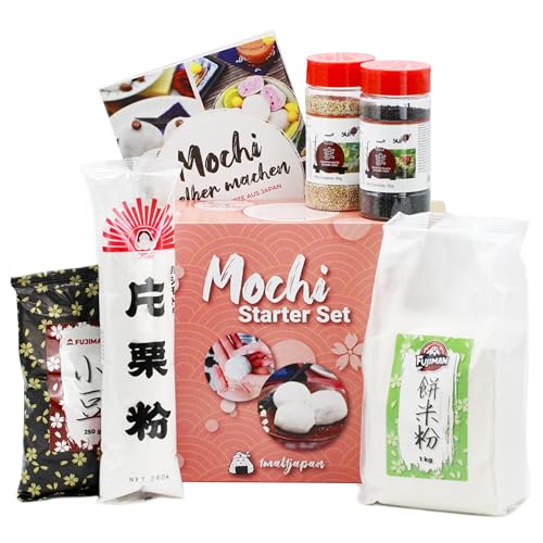 Mochi Kochset für japanische Reiskuchen – 5 leckere Mochi Rezepte selber machen: Mochi Eis, Schoko Mochi u.v.m., glutenfrei & vegan, Geschenkidee | mit Klebreismehl, Sesam und Adzukibohnen von 1mal1japan