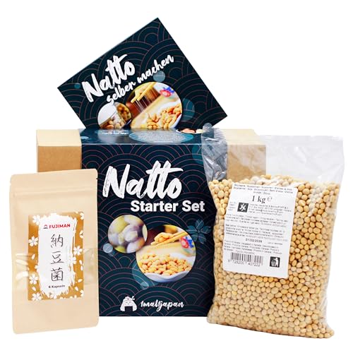 Natto Starter Set – für 21 Portionen fermentierte Sojabohnen, 2-teilige DIY Box für Natto selber machen, inkl. Rezept | vegan | Nattokinase | für Makrobiotik Fans von 1mal1japan