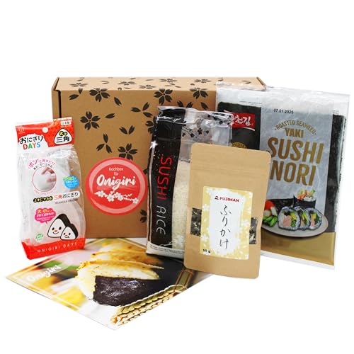 Onigiri Kochset für japanische Reisdreiecke – für 18 Reisbällchen, 5-teilige DIY Onigiri Box, inkl. 3 Rezeptideen, vegan, Geschenkidee für Anime Fan von 1mal1japan