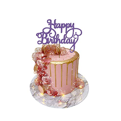 Happy Birthday Tortenaufsätze, Glitzerkarte, glitzernd, Dekoration, Party, 15,2 x 12,9 cm, Violett von 3 LITTLE DESSERTS
