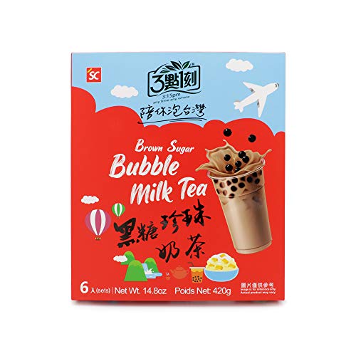 Bubble Tea 6 Sets - Brauner Zucker Milchtee mit Tapioka Perlen, einfach zuzubereiten - Authentisches Getränk aus Taiwan, ohne Konservierungsstoffe, Sets ohne Strohhalme (70g x 6) von 3:15pm