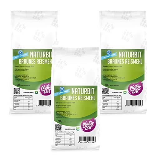 Braunes Reismehl glutenfrei 3 x 500 g Sparpaket | 1500 g dunkles Vollkornreismehl zum Backen und Panieren, als Bindemittel und für Teig | glutenfreie Alternative | brown rice flour von 365forlife