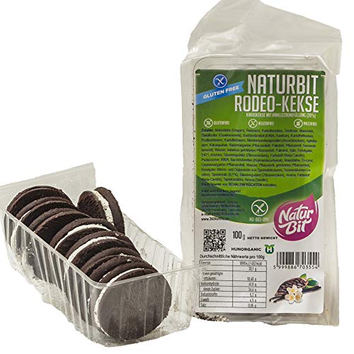 NATURBIT RODEO glutenfreie Kakao Kekse mit Vanille Creme Füllung 20% | Cookies - laktosefrei - glutenfrei - handgemacht | Süßigkeit für nahrhaft abwechslungsreiche Lunchbox von 365forlife