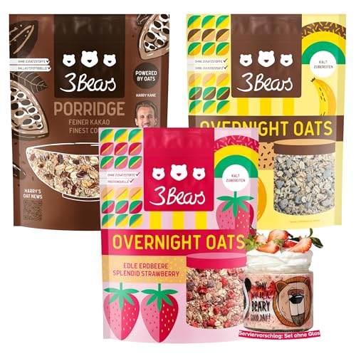 3Bears Bestseller Frühstücks-Set – 3 x 400g | Porridge & Overnight Oats im Probierpaket | Vegan, ohne Industriezucker & Zusatzstoffe | Mit natürlichen Zutaten von 3Bears