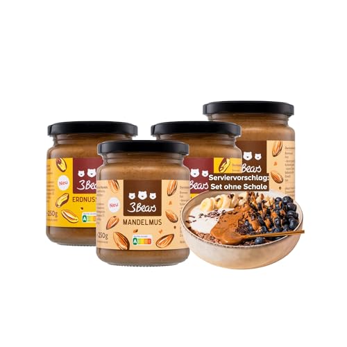 3Bears Erdnussmus & Mandelmus, 100% geröstete Nüsse, glutenfrei und vegan, cremig und intensiv im Geschmack, jeweils 2 x 250 g 3Bears Erdnussmus & Mandelmus, 100% geröstete Nüsse, glutenfrei und vegan, cremig und intensiv im Geschmack, jeweils 2 x 250 g von 3Bears