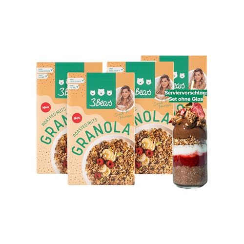 3Bears Granola | Knuspriges & veganes Granola, 4x325g | Ohne Industriezucker | In Kooperation mit Sarah Harrison (Mandel Haselnuss) von 3Bears