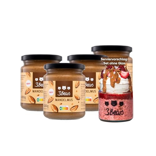 3Bears Mandelmus, 100% geröstete Nüsse, glutenfrei und vegan, cremig und intensiv im Geschmack, 4 x 250 g von 3Bears
