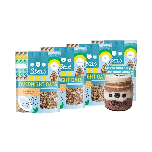 3Bears Overnight Oats - Koko Kakao, 4x400g vegane Porridgemischung mit Vollkorn-Haferflocken, Kokos und Kakao, vegan, ohne Zusatzstoffe & Industriezucker, nach eigener Rezeptur 3Bears Overnight Oats - Koko Kakao, 4x400g vegane Porridgemischung mit Vollkorn-Haferflocken, Kokos und Kakao, vegan, ohne Zusatzstoffe & Industriezucker, nach eigener Rezeptur von 3Bears