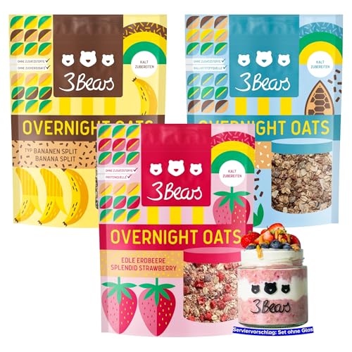 3Bears Overnight Oats Probier-Set – 3 x 400g | Bestseller Frühstück zum Einweichen über Nacht | Vegan, ohne Industriezucker & Zusatzstoffe | Mit natürlichen Zutaten von 3Bears