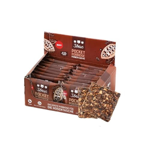 3Bears Pocket Porridge Haferriegel - Feiner Kakao | 16 x 55 g vegane Müsliriegel mit köstlichem Kakao-Geschmack und 40% Vollkorn-Haferflocken I als ballaststoffreicher Snack To-Go von 3Bears