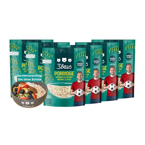 3Bears Porridge „Kerniger Klassiker“ I 6x400g vegane Porridge Portionsbeutel mit Vollkorn-Haferflocken I ohne Zucker & nach eigenem Rezept I auch als Oatmeal, Frühstücksbrei oder Overnight Oats von 3Bears