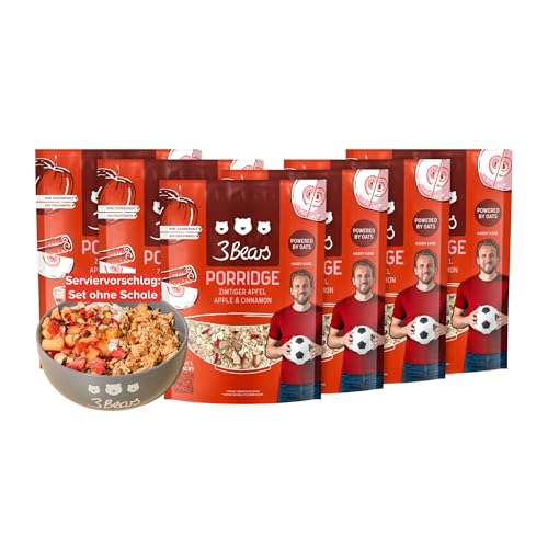 3Bears Porridge Apfel-Zimt ohne Zucker I 6x400g vegane Porridge Portionsbeutel mit Vollkorn-Haferflocken I Porridge nach eigenem Rezept I auch als Oatmeal, Frühstücksbrei oder Overnight Oats von 3Bears