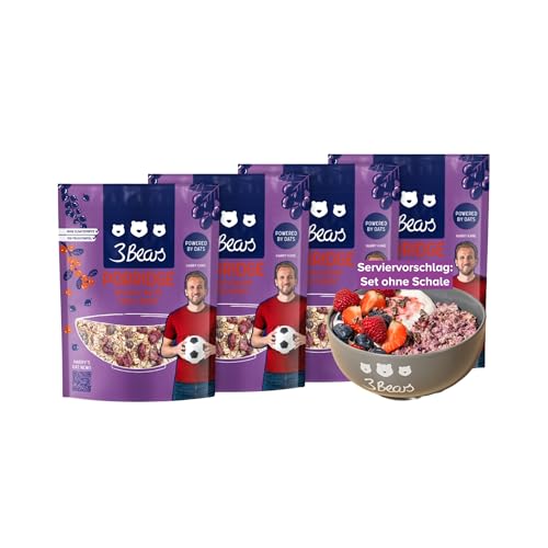 3Bears Porridge Dreierlei Beere 4 x 400g I Leckere Hafermahlzeit für ein gesundes Frühstück, ohne Zusatz von Zucker I Auch als Overnight Oats oder veganes Oatmeal zu genießen von 3Bears