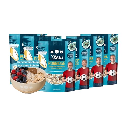 3Bears Porridge Kokos I 6x400g vegane Porridge Portionsbeutel mit Vollkorn-Haferflocken I Kokos Porridge ohne Zucker & nach eigenem Rezept I auch als Oatmeal, Frühstücksbrei oder Overnight Oats von 3Bears