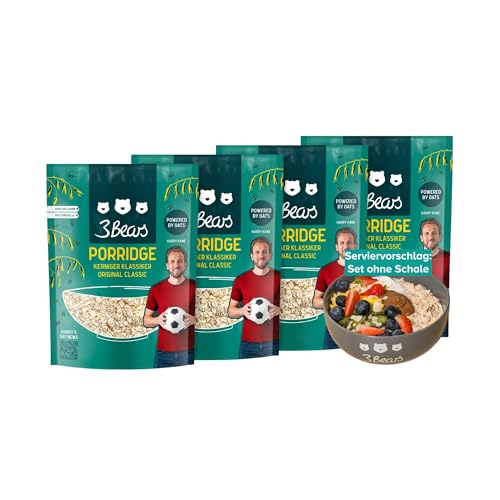 3Bears Porridge - Kerniger Klassiker I 4x400g veganes Porridge mit Vollkorn-Haferflocken I Mit rein natürlicher Süße und ohne Zusatzstoffe I auch als Oatmeal, Frühstücksbrei oder Overnight Oats von 3Bears