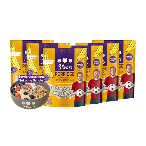 3Bears Porridge - Mohnige Banane I 6x400g veganes Porridge mit Vollkorn-Haferflocken I Mit rein natürlicher Süße und ohne Zusatzstoffe I auch als Oatmeal, Frühstücksbrei oder Overnight Oats von 3Bears