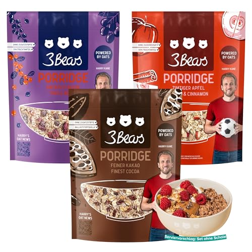 3Bears Porridge Probier-Set – 3 x 400g | Bestseller Frühstücksbrei mit natürlichen Zutaten | Vegan, ohne Zusatzstoffe, ohne Industriezucker | Ideal für warmes Frühstück & Meal Prep von 3Bears