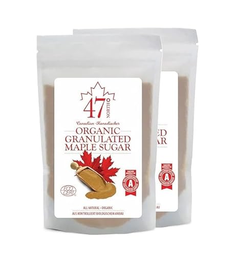47° North Kanadischer Granulierter Bio Zucker 2er Set, 2x250g, Grade A, glutenfrei, vegan, organic, einzigartiger Geschmack für Pancakes & mehr von 47° North