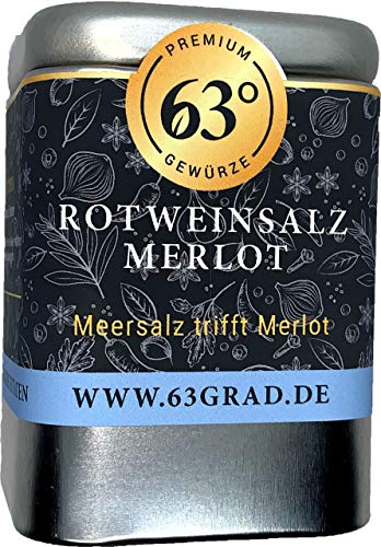 63 Grad Premium Rotweinsalz "Merlot" - Grobes Meersalz mit Rotwein veredelt (100g) von 63 Grad