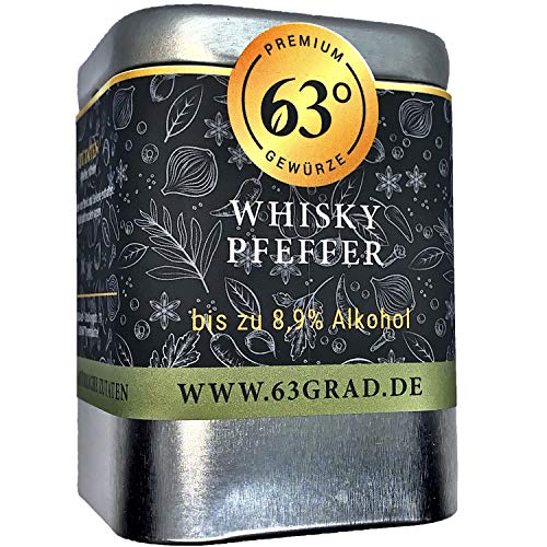 63 Grad - Whiskey Pfeffer - Hocharomatischer Tellicherrypfeffer in feinem Bourbon (60g) von 63 Grad