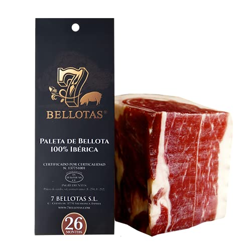 7 BELLOTAS 100% IBERICO PATA NEGRA Feldköderschulter | Iberischer Eichel Schinken-Schulter (Vorderschinken) Spanischer PATA NEGRA JAMON Guijuelo Reifezeit 26 Monate (Ohne Knochen +1,0KG) von 7 BELLOTAS