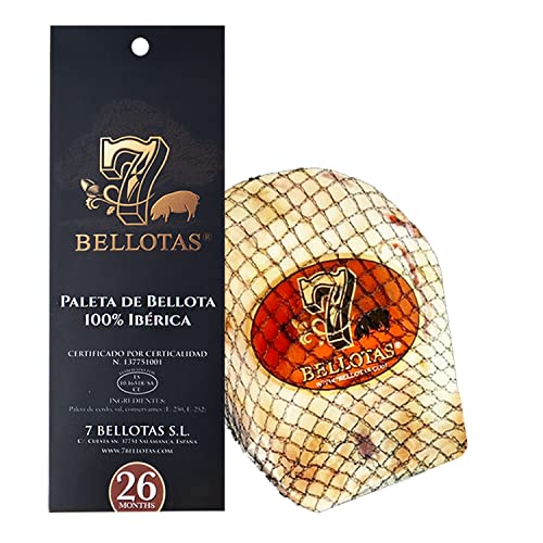 7 BELLOTAS 100% IBERICO PATA NEGRA Feldköderschulter | Iberischer Eichel Schinken-Vorderschinken Spanischer PATA NEGRA Jamon Guijuelo Reifezeit 26 Monate (Ohne Knochen +2,2KG) von 7 BELLOTAS