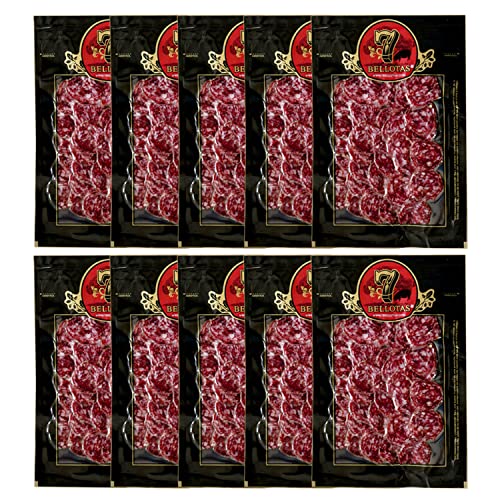 7 BELLOTAS Iberischer Schweine-Salami | Salchichon 100% Ibérico Rasse Bellota Pata Negra | Salamiwurst vom Iberischen Eichelschwein (Geschnitten 10X100G) von 7 BELLOTAS