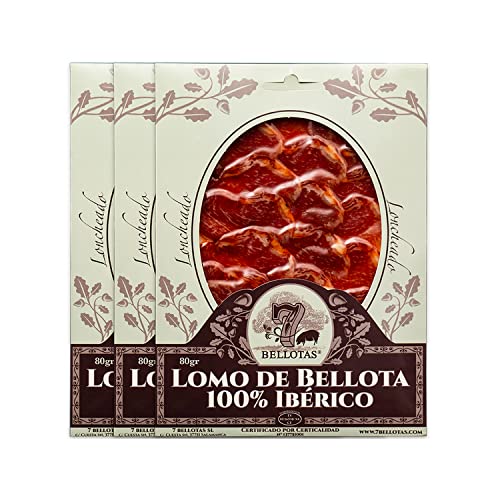 7 BELLOTAS-Lende 100% Iberischer Rasse | Eichel-Luftgetrocknete PATA NEGRA Schweinelende | Spanischer LOMO Iberico BELLOTA Wurst (Geschnitten 3X80G) 7 BELLOTAS-Lende 100% Iberischer Rasse | Eichel-Luftgetrocknete PATA NEGRA Schweinelende | Spanischer LOMO Iberico BELLOTA Wurst (Geschnitten 3X80G) von 7 BELLOTAS