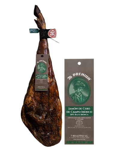 7B PREMIUM 50% Iberische Rasse Schinken | Spanischer Schinken IBERICO Feldköderschinken | Jamon PATA NEGRA Guijuelo 36 Monate (Stück +7,0KG) von 7 BELLOTAS