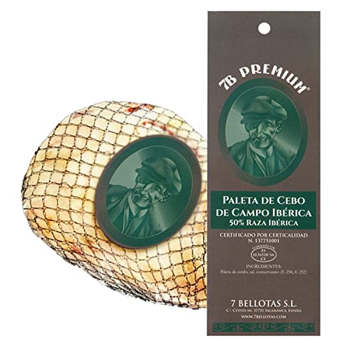 7B PREMIUM - Iberischer Schulter-Schinken | Iberischer Vorderschinken 50% IBERICO rasse | Spanischer PATA NEGRA IBERICO 20 Monate (Ohne Knochen + 2,2KG) von 7 BELLOTAS