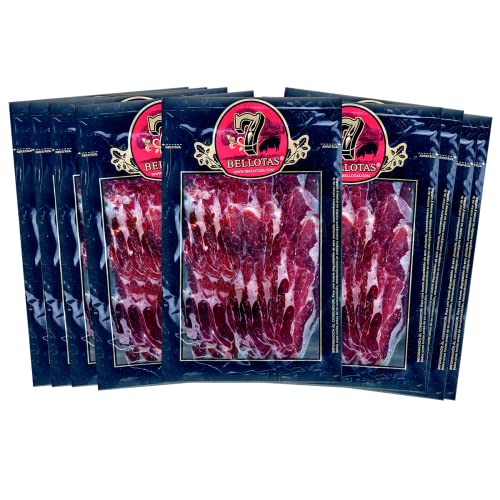 7B PREMIUM - Iberischer Schulter-Schinken | Iberischer Vorderschinken 50% IBERICO rasse | Spanischer PATA NEGRA Schinken 20 Monate (Geschnitten 10X100G) von 7 BELLOTAS