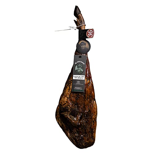 7B PREMIUM Jamon De Cebo 50% Raza Iberico Schinken | Hergestellt aus Korn gefütterten Iberischen Schweinen | Trocken gereifter spanischer Jamon Iberico Bellota | 36 Monate (Mit Knochen + 7.5 Kg.) von 7 BELLOTAS