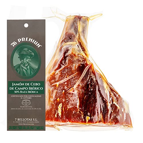 7B PREMIUM Schinken 50% Iberische Rasse PATA NEGRA | Spanischer Schinken IBERICO Feldköderschinken | Jamon PATA NEGRA Guijuelo 36 Monate (Ohne Knochen +1,0KG) von 7 BELLOTAS