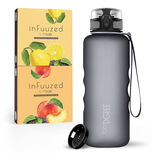 720°DGREE Eistee Trinkflasche 1,5 Liter “uberBottle + InFuuzed“ - BPA-Frei, Ohne Zucker, Keine Kalorien - Einfach lecker - Geschmack für die Wasserflasche, Eis Tee Alternative - 2x 25 Beutel mind. 25l von 720°DGREE