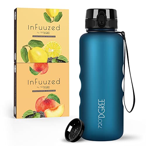 720°DGREE Eistee Trinkflasche 1,5 Liter “uberBottle + InFuuzed“ - BPA-Frei, Ohne Zucker, Keine Kalorien - Einfach lecker - Geschmack für die Wasserflasche, Eis Tee Alternative - 2x 25 Beutel mind. 25l von 720°DGREE