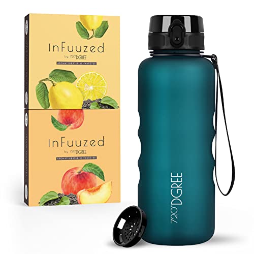 720°DGREE Eistee Trinkflasche 1,5 Liter “uberBottle + InFuuzed“ - BPA-Frei, Ohne Zucker, Keine Kalorien - Einfach lecker - Geschmack für die Wasserflasche, Eis Tee Alternative - 2x 25 Beutel mind. 25l von 720°DGREE