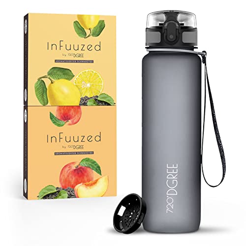 720°DGREE Eistee Trinkflasche 1l “uberBottle + InFuuzed“ - BPA-Frei, Ohne Zucker, Keine Kalorien - Einfach leckerer Geschmack für Deine Wasserflasche, Die Eis Tee Alternative - 2x 25 Beutel mind. 25l von 720°DGREE