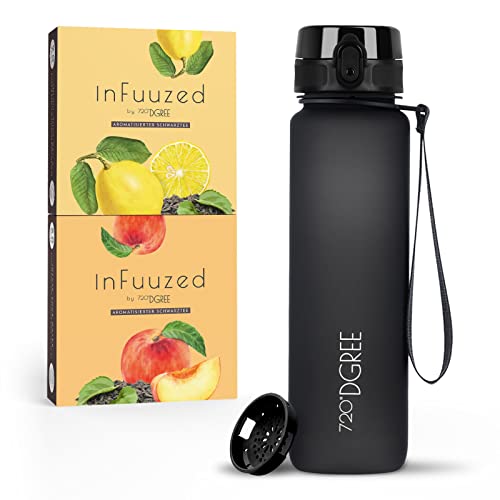 720°DGREE Eistee Trinkflasche 1l “uberBottle + InFuuzed“ - BPA-Frei, Ohne Zucker, Keine Kalorien - Einfach leckerer Geschmack für Deine Wasserflasche, Die Eis Tee Alternative - 2x 25 Beutel mind. 25l von 720°DGREE