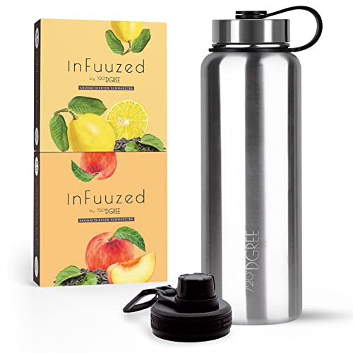 720°DGREE Eistee to go "InFuuzed" 2x 25 Beutel für mind. 25l + Thermo Trinkflasche 1200ml "noLimit" - Das Erfrischungsgetränk Ohne Zucker & Kalorien - Lecker leichte Alternative zu Eis Tee, Softdrinks von 720°DGREE