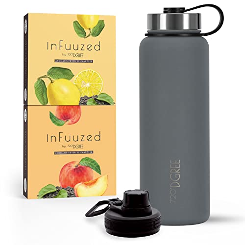 720°DGREE Eistee to go "InFuuzed" 2x 25 Beutel für mind. 25l + Thermo Trinkflasche 1200ml "noLimit" - Das Erfrischungsgetränk Ohne Zucker & Kalorien - Lecker leichte Alternative zu Eis Tee, Softdrinks von 720°DGREE