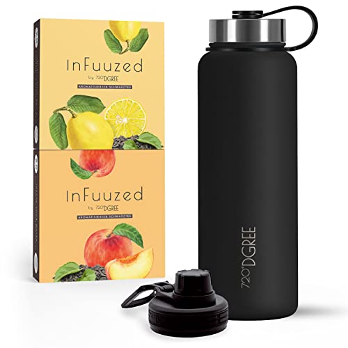 720°DGREE Eistee to go "InFuuzed" 2x 25 Beutel für mind. 25l + Thermo Trinkflasche 1200ml "noLimit" - Das Erfrischungsgetränk Ohne Zucker & Kalorien - Lecker leichte Alternative zu Eis Tee, Softdrinks von 720°DGREE