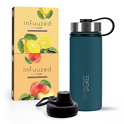 720°DGREE Eistee to go "InFuuzed" 2x 25 Beutel für mind. 25l + Thermo Trinkflasche 530ml "noLimit" - Das Erfrischungsgetränk Ohne Zucker & Kalorien - Lecker leichte Alternative zu Eis Tee, Softdrinks von 720°DGREE