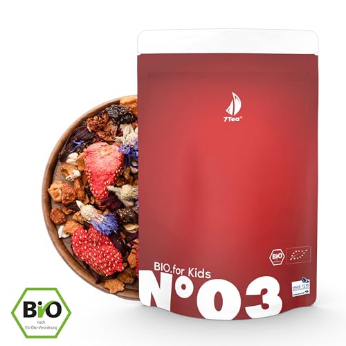 7Tea® Bio Kinder-Tee Erdbeer Kokos (100g im Beutel), handabgefüllt, koffeinfrei, ideal für Kinder (Tüte (100 g)) von 7Tea