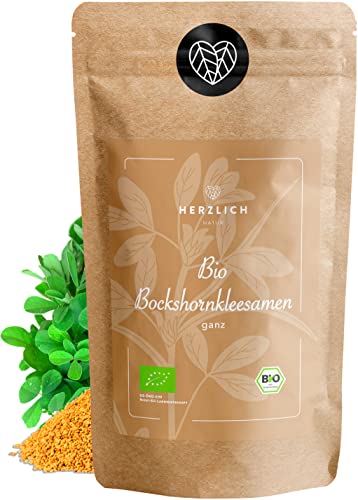 BIO Bockshornkleesamen - Bockshornklee Samen Tee - naturbelassen, als Tee oder Gewürz - Fenugreek Seeds - Premium Bio-Qualität - per Hand geprüft und abgefüllt in Deutschland | Herzlich Natur (150g) von Herzlich Natur
